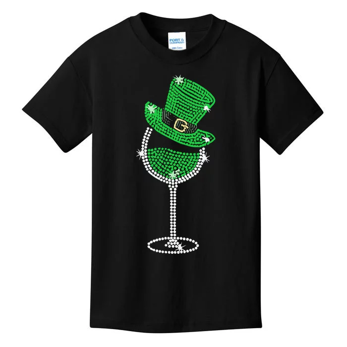 Rhinestone Wine Glasses Drinking St Patricks Day Kids T-Shirt