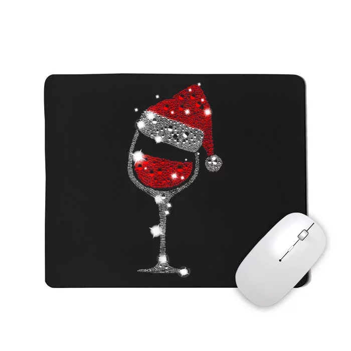 Red Wine Glass Christmas Tee Funny Santa Hat Xmas Gift TShirt Mousepad