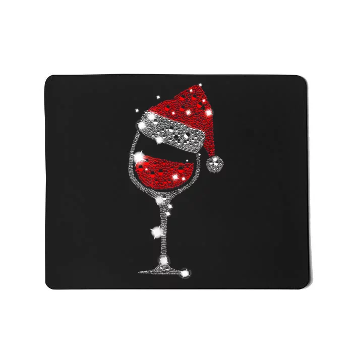 Red Wine Glass Christmas Tee Funny Santa Hat Xmas Gift TShirt Mousepad