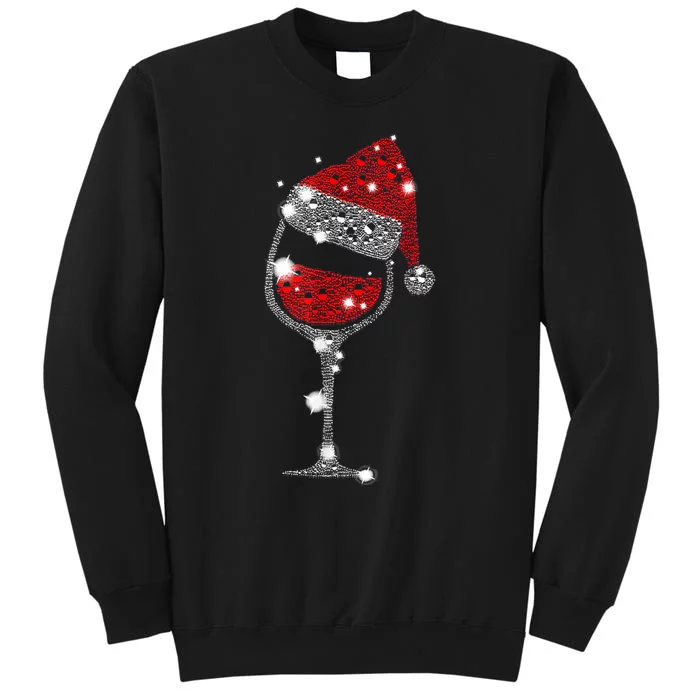 Red Wine Glass Christmas Tee Funny Santa Hat Xmas Gift TShirt Tall Sweatshirt