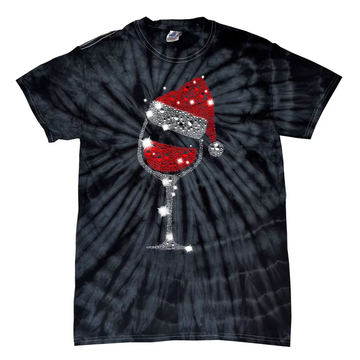 Red Wine Glass Christmas Tee Funny Santa Hat Xmas Gift TShirt Tie-Dye T-Shirt