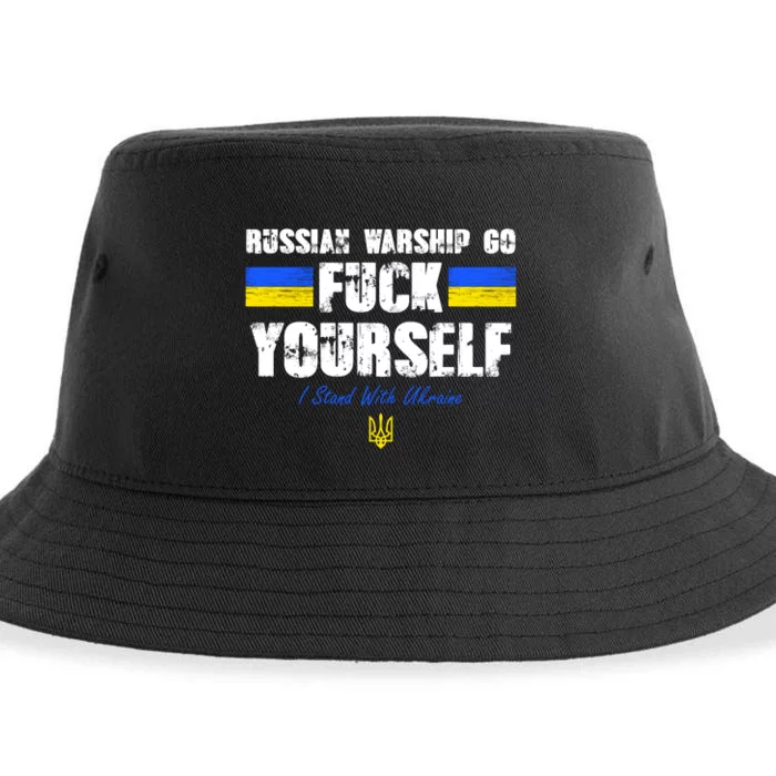 Russian Warship Go F Yourself I Stand With Ukraine Army Strong Sustainable Bucket Hat