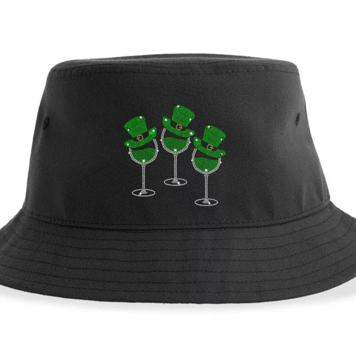 Rhinestone Wine Glasses Drinking St Patricks Day Girl Women Long Sleeve Sustainable Bucket Hat