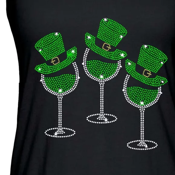 Rhinestone Wine Glasses Drinking St Patricks Day Girl Women Long Sleeve Ladies Essential Flowy Tank