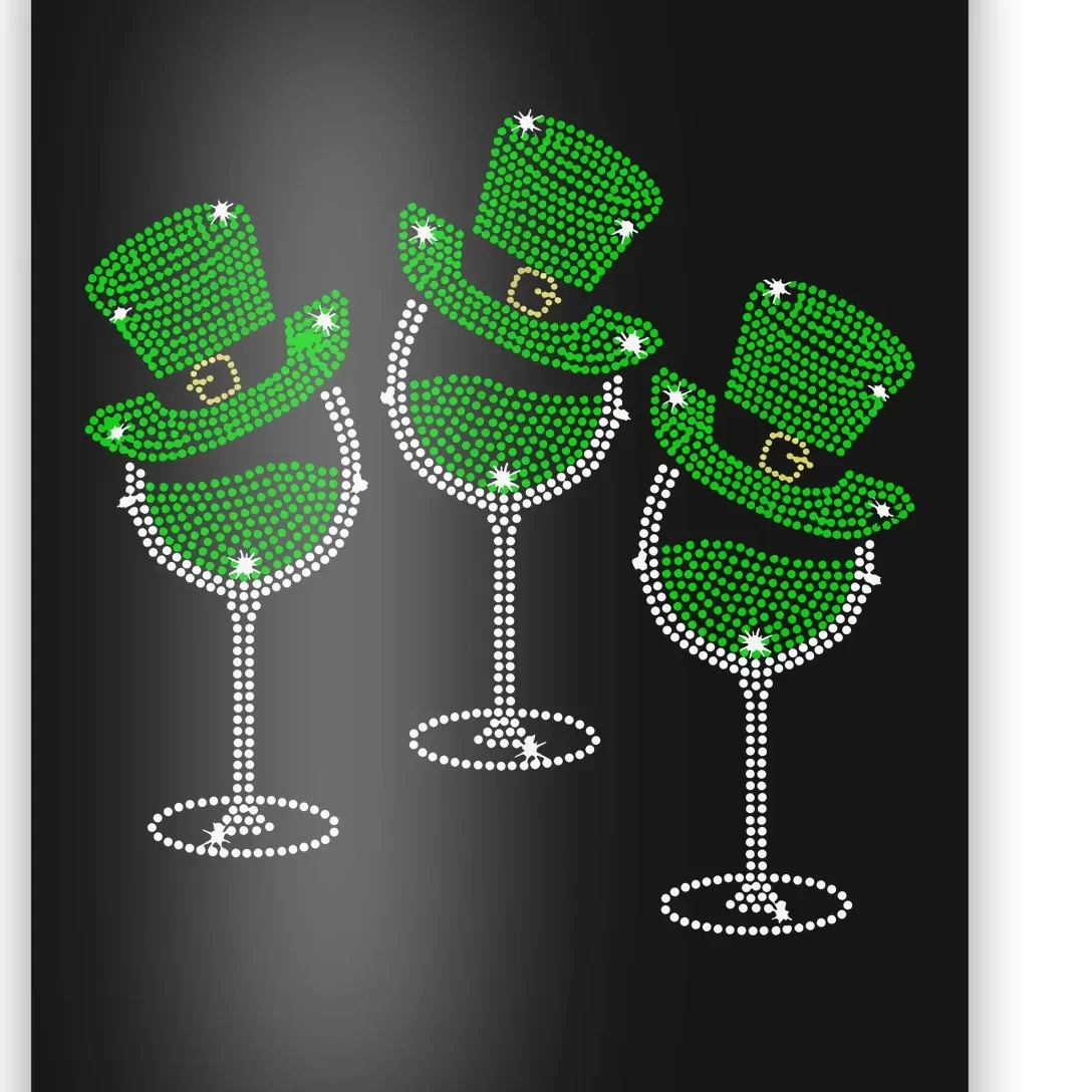 Rhinestone Wine Glasses Drinking St Patricks Day Girl Women Long Sleeve Poster