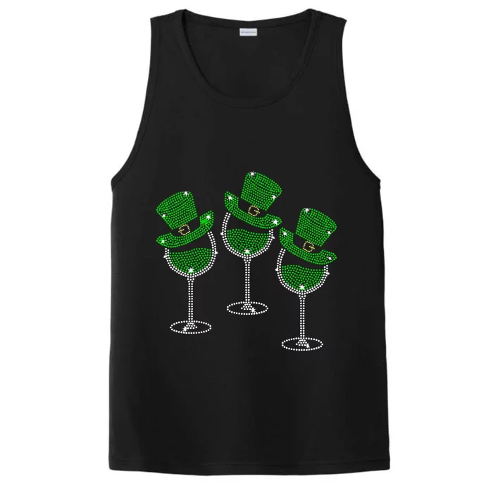 Rhinestone Wine Glasses Drinking St Patricks Day Girl Women Long Sleeve Performance Tank