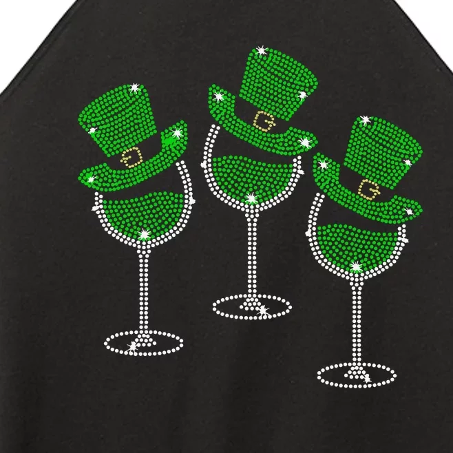 Rhinestone Wine Glasses Drinking St Patricks Day Girl Women Long Sleeve Women’s Perfect Tri Rocker Tank