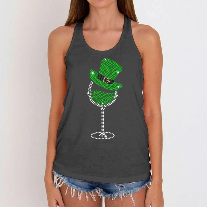 Rhinestone Wine Glasses Drinking St Patricks Day Girl Women Women's Knotted Racerback Tank