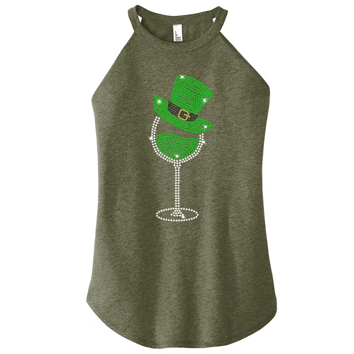 Rhinestone Wine Glasses Drinking St Patricks Day Girl Women Women’s Perfect Tri Rocker Tank