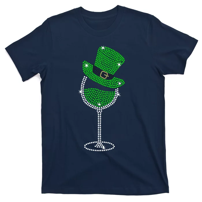 Rhinestone Wine Glasses Drinking St Patricks Day Girl Women T-Shirt