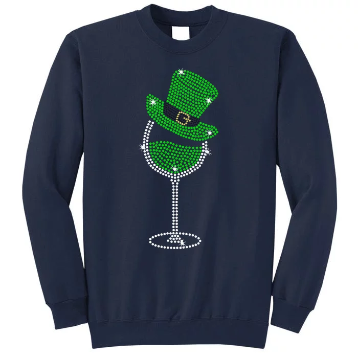 Rhinestone Wine Glasses Drinking St Patricks Day Girl Women Tall Sweatshirt