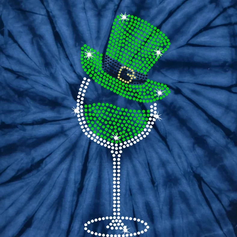 Rhinestone Wine Glasses Drinking St Patricks Day Girl Women Tie-Dye T-Shirt