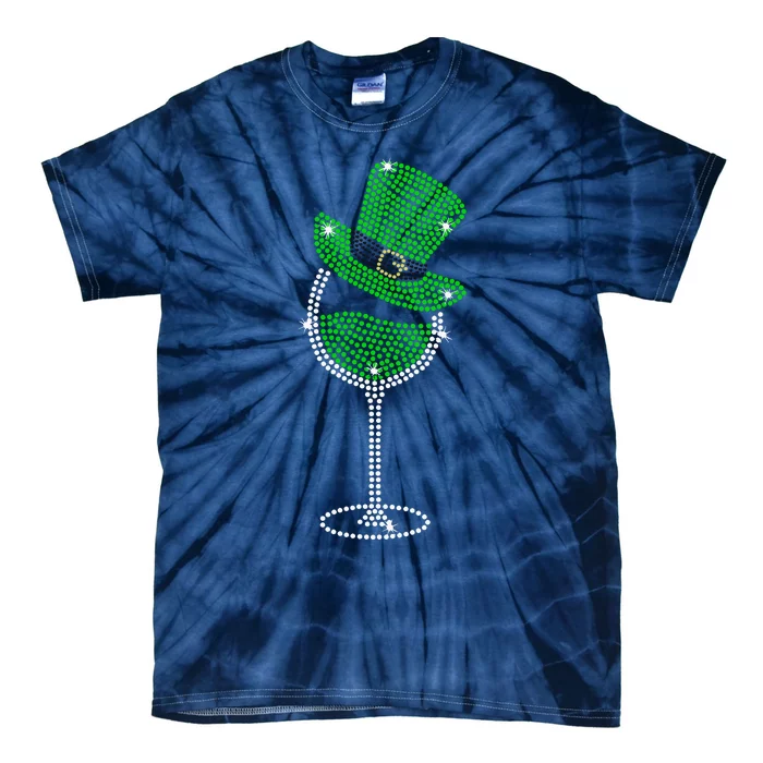 Rhinestone Wine Glasses Drinking St Patricks Day Girl Women Tie-Dye T-Shirt