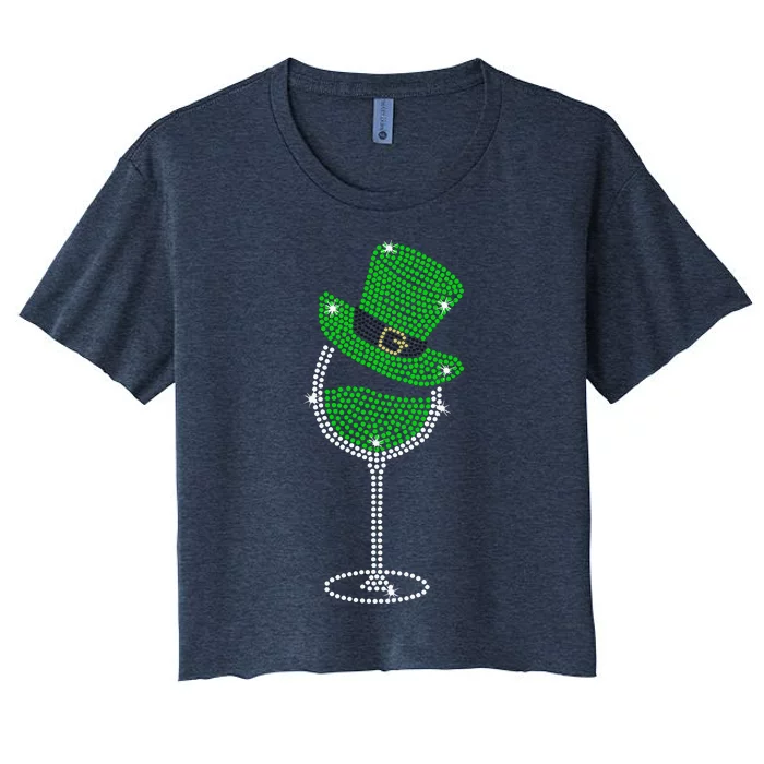 Rhinestone Wine Glasses Drinking St Patricks Day Girl Women Women's Crop Top Tee