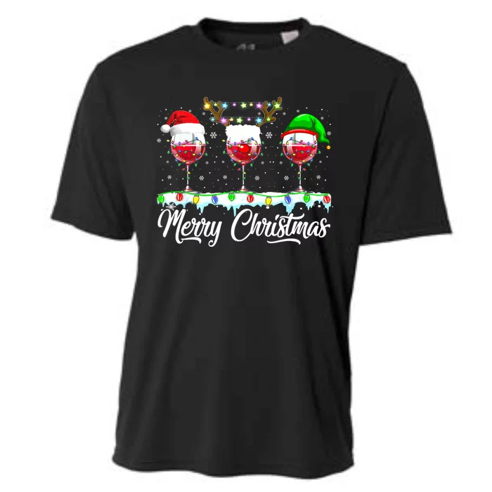 Red Wine Glass Santa Hat Xmas Funny Christmas Cooling Performance Crew T-Shirt