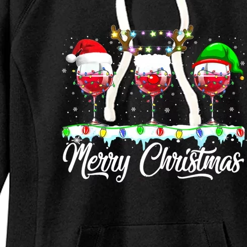 Red Wine Glass Santa Hat Xmas Funny Christmas Women's Fleece Hoodie