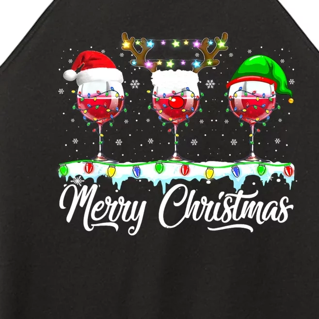 Red Wine Glass Santa Hat Xmas Funny Christmas Women’s Perfect Tri Rocker Tank