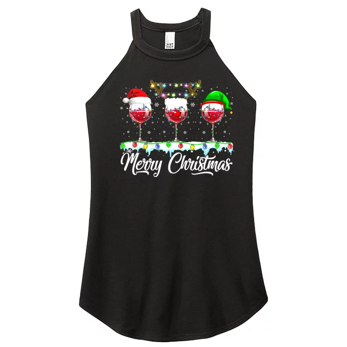 Red Wine Glass Santa Hat Xmas Funny Christmas Women’s Perfect Tri Rocker Tank