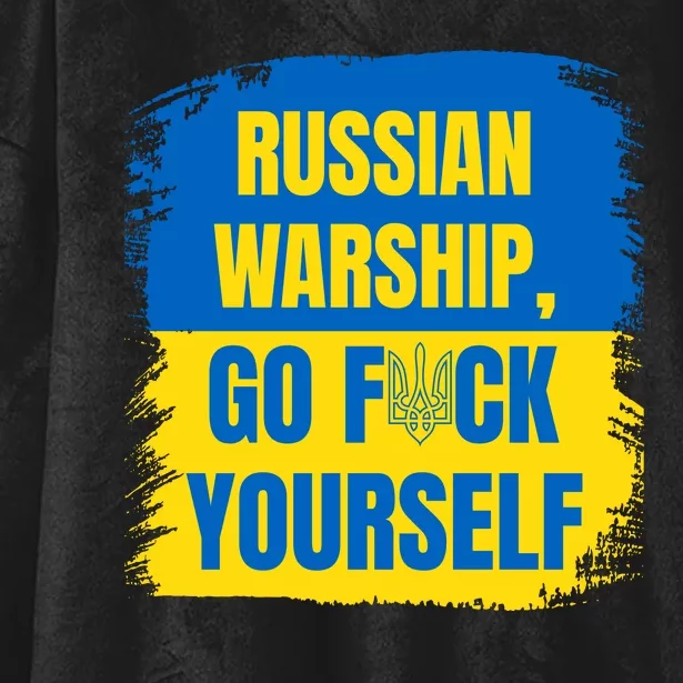 Russian Warship Go F Yourself Ukraine Last Words Ukrainian Flag Hooded Wearable Blanket