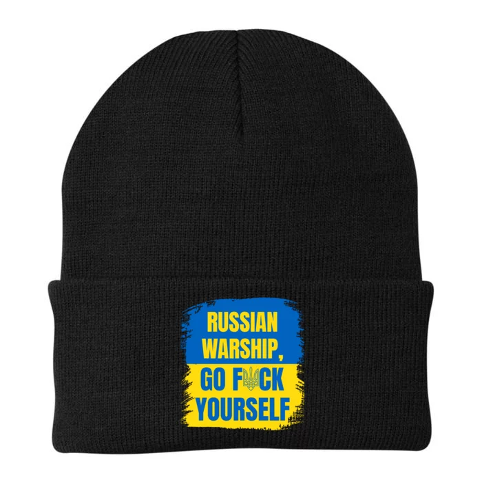 Russian Warship Go F Yourself Ukraine Last Words Ukrainian Flag Knit Cap Winter Beanie