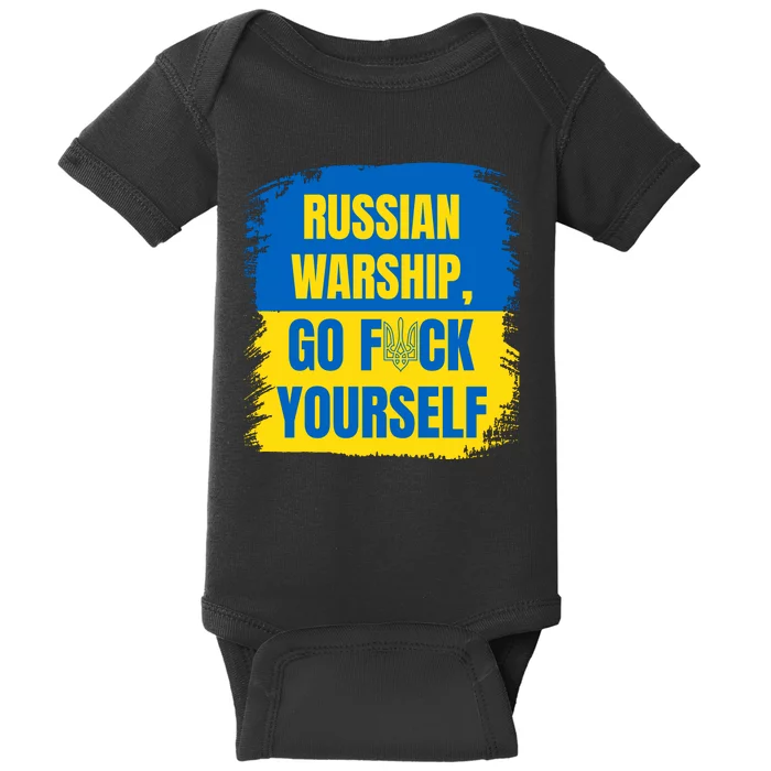 Russian Warship Go F Yourself Ukraine Last Words Ukrainian Flag Baby Bodysuit