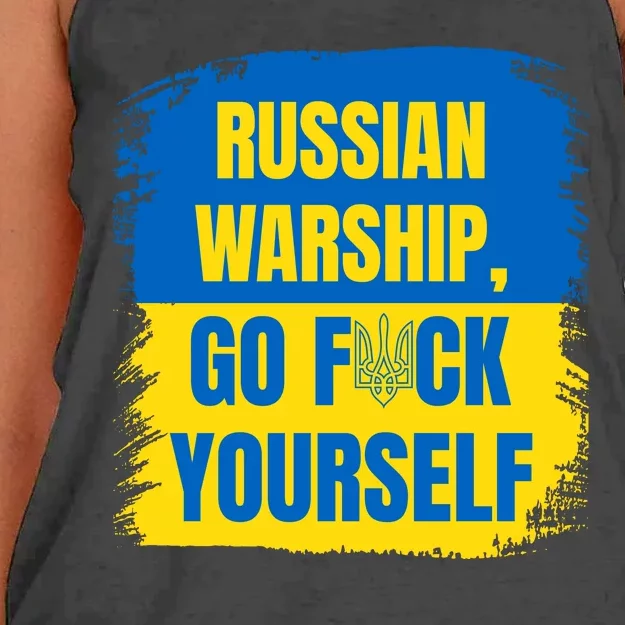 Russian Warship Go F Yourself Ukraine Last Words Ukrainian Flag Women's Knotted Racerback Tank