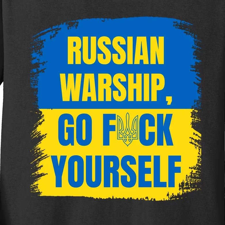 Russian Warship Go F Yourself Ukraine Last Words Ukrainian Flag Kids Long Sleeve Shirt