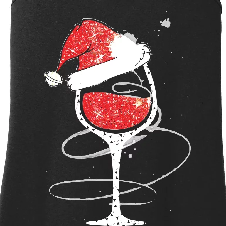 Red Wine Glass Christmas Funny Santa Hat Xmas Gift VNeck Ladies Essential Tank