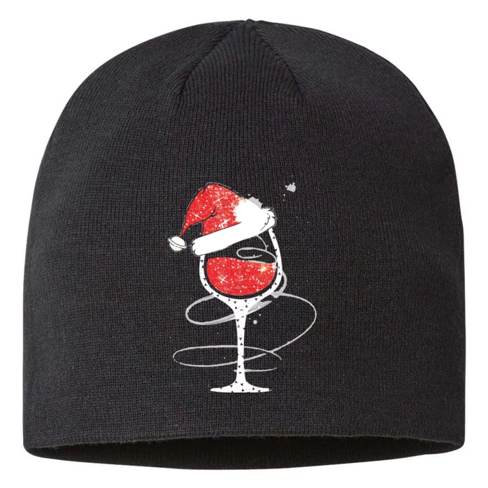 Red Wine Glass Christmas Funny Santa Hat Xmas Gift VNeck 8 1/2in Sustainable Knit Beanie