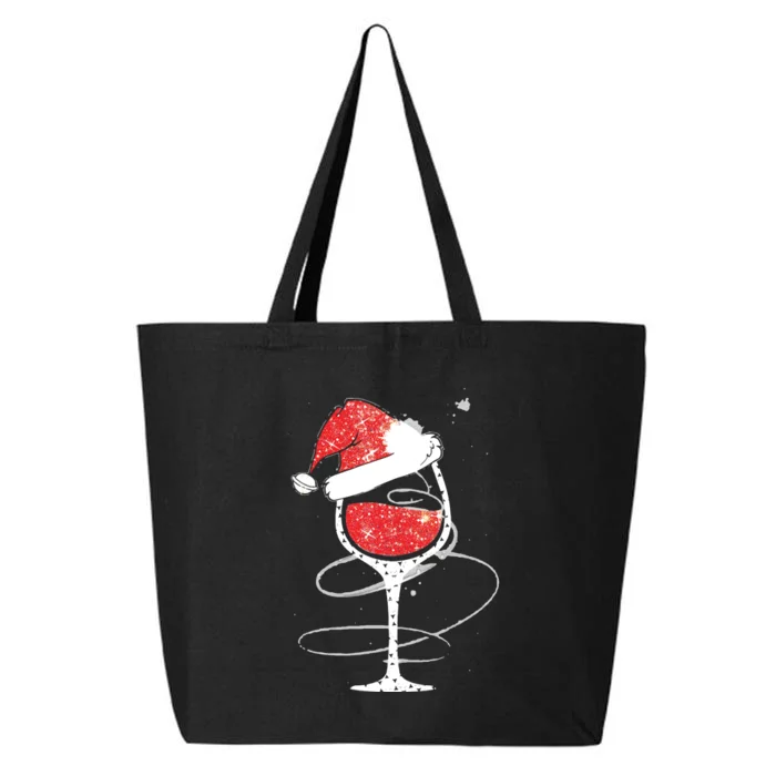 Red Wine Glass Christmas Funny Santa Hat Xmas Gift VNeck 25L Jumbo Tote