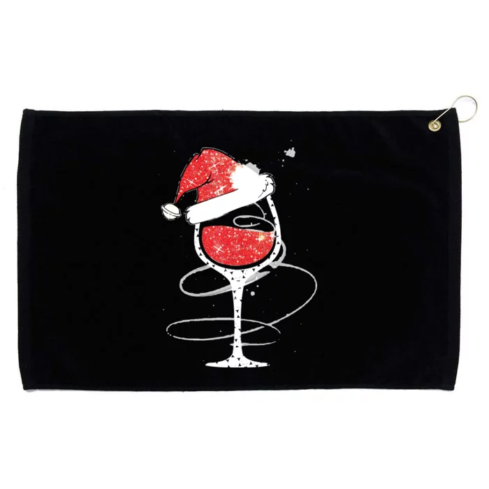 Red Wine Glass Christmas Funny Santa Hat Xmas Gift VNeck Grommeted Golf Towel