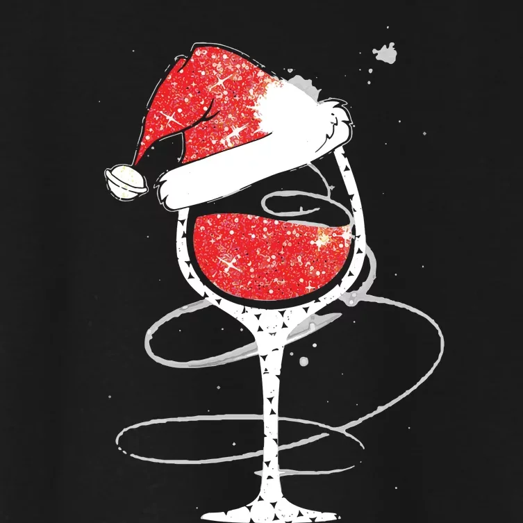 Red Wine Glass Christmas Funny Santa Hat Xmas Gift VNeck Women's Crop Top Tee