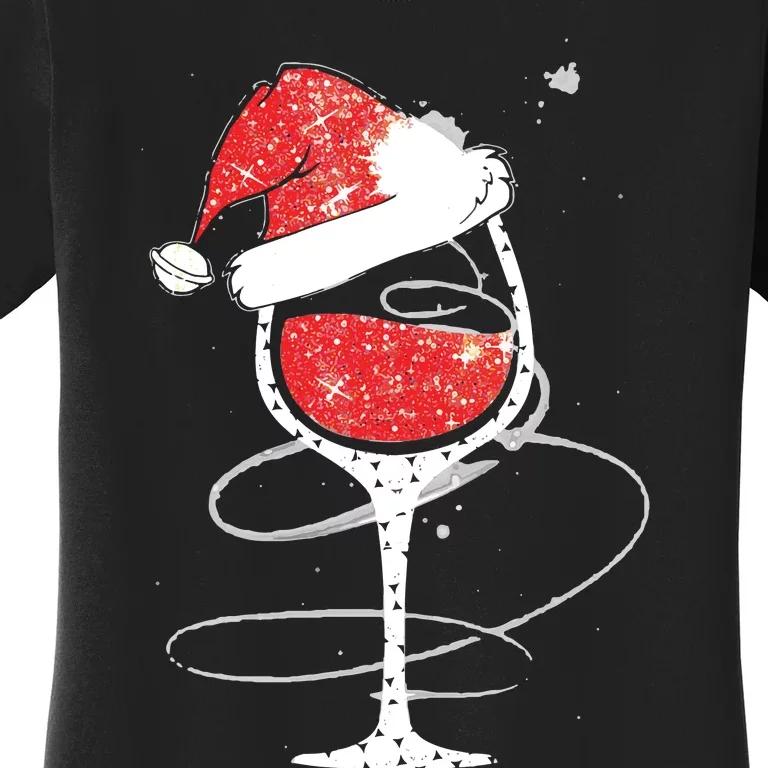 Red Wine Glass Christmas Funny Santa Hat Xmas Gift VNeck Women's T-Shirt