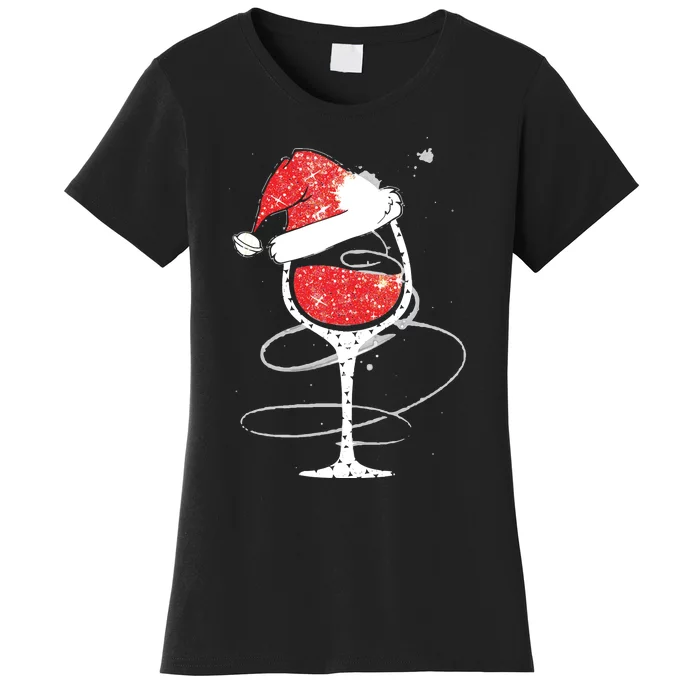 Red Wine Glass Christmas Funny Santa Hat Xmas Gift VNeck Women's T-Shirt