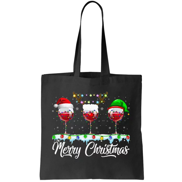 Red Wine Glass Santa Hat Xmas gift for Christmas Tote Bag