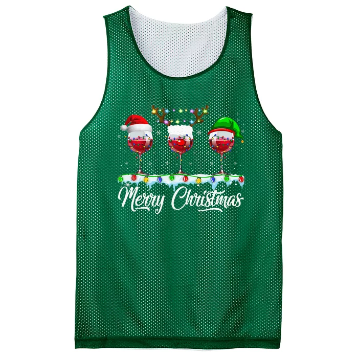 Red Wine Glass Santa Hat Xmas Funny Christmas Mesh Reversible Basketball Jersey Tank