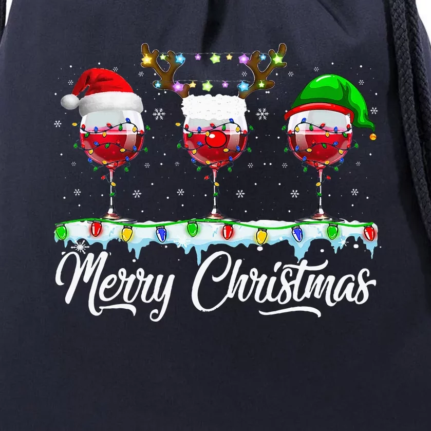 Red Wine Glass Santa Hat Xmas Funny Christmas Drawstring Bag