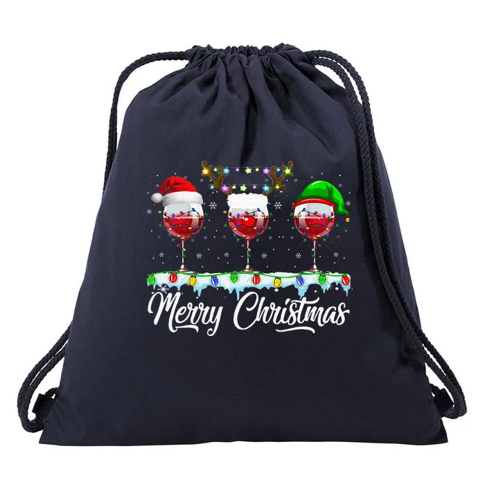 Red Wine Glass Santa Hat Xmas Funny Christmas Drawstring Bag