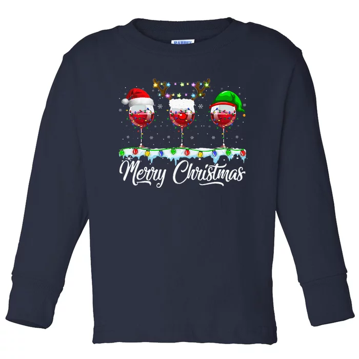 Red Wine Glass Santa Hat Xmas Funny Christmas Toddler Long Sleeve Shirt