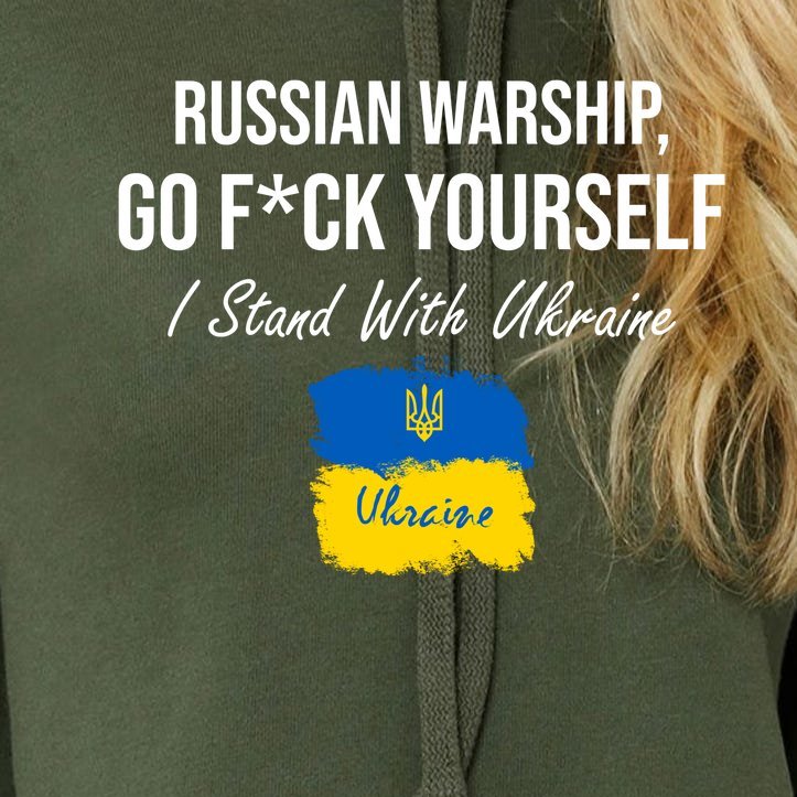 Russian Warship Go F Yourself I Stand With Ukraine Ukrainian Flag Crop Top Hoodie