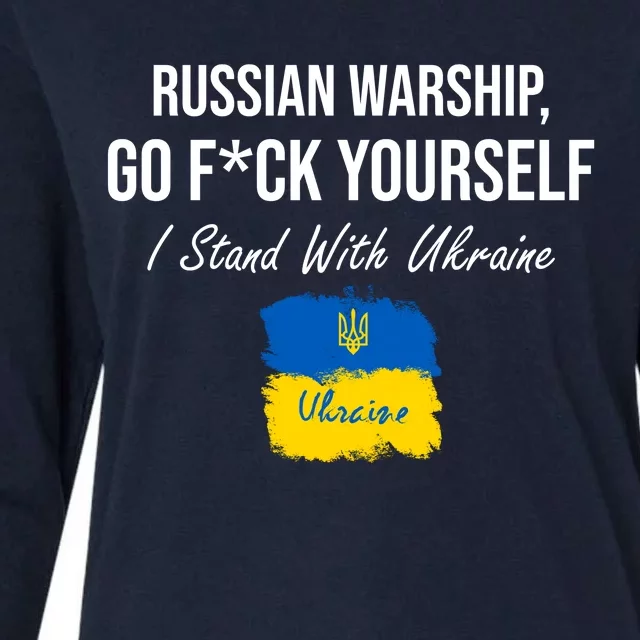 Russian Warship Go F Yourself I Stand With Ukraine Ukrainian Flag Womens Cotton Relaxed Long Sleeve T-Shirt