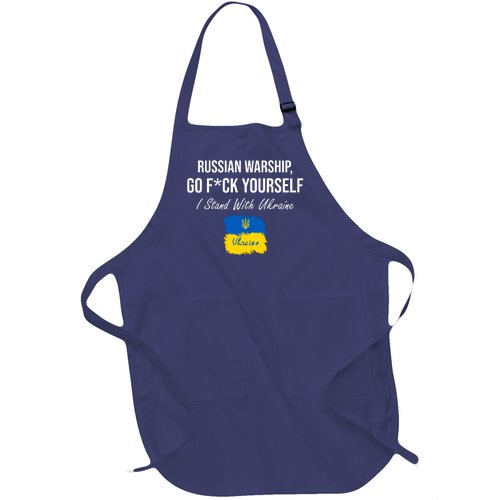 Russian Warship Go F Yourself I Stand With Ukraine Ukrainian Flag Full-Length Apron With Pocket