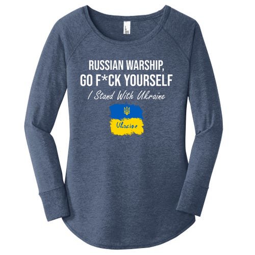 Russian Warship Go F Yourself I Stand With Ukraine Ukrainian Flag Women’s Perfect Tri Tunic Long Sleeve Shirt