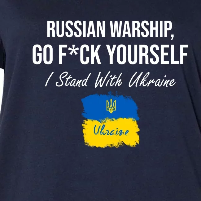 Russian Warship Go F Yourself I Stand With Ukraine Ukrainian Flag Women's V-Neck Plus Size T-Shirt