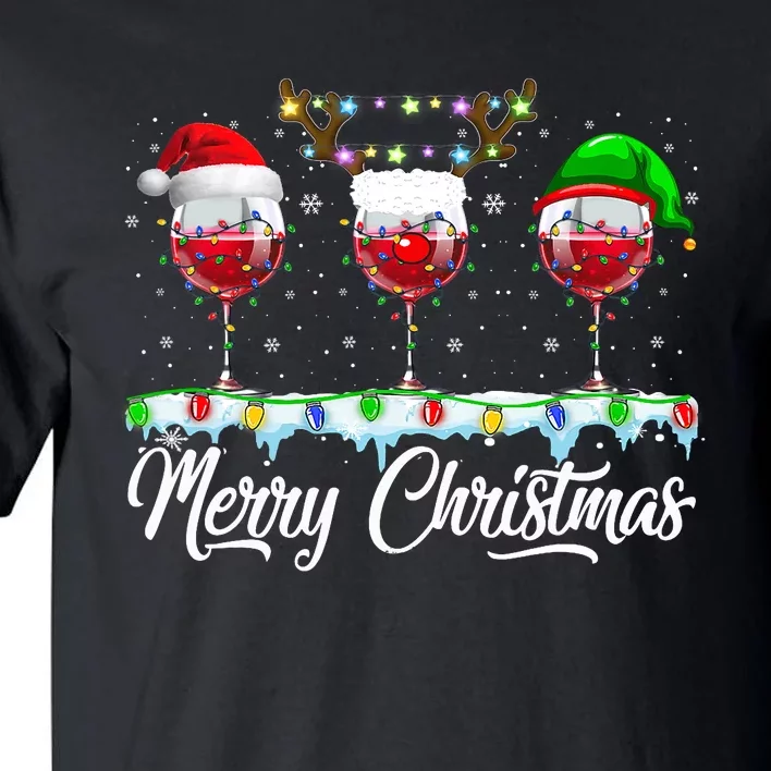 Red Wine Glass Santa Hat Xmas Funny Christmas Tall T-Shirt