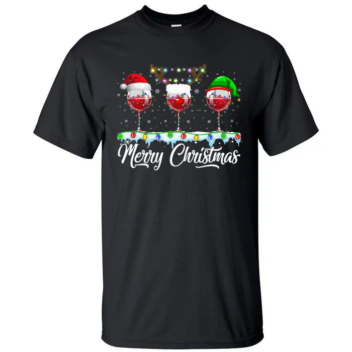 Red Wine Glass Santa Hat Xmas Funny Christmas Tall T-Shirt