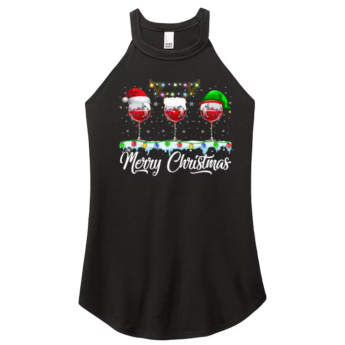 Red Wine Glass Santa Hat Xmas Funny Christmas Women’s Perfect Tri Rocker Tank