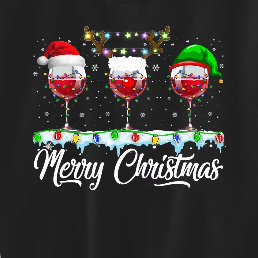 Red Wine Glass Santa Hat Xmas Funny Christmas Kids Sweatshirt