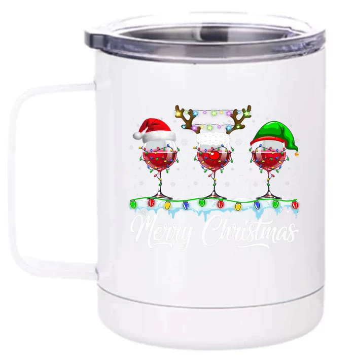 Red Wine Glass Santa Hat Xmas Funny Christmas Front & Back 12oz Stainless Steel Tumbler Cup