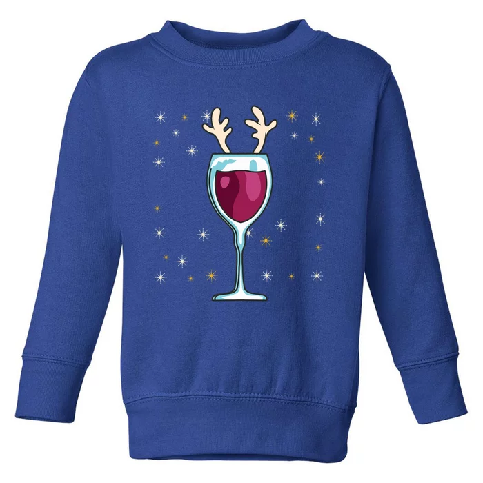 Red Wine Glass With Santa Hat Reindeer Antlers Wine Glass Gift Toddler Sweatshirt